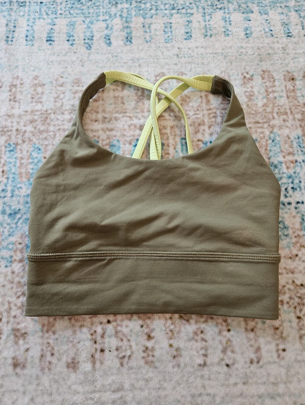 lululemon athletica Olive Green Sports Bra with Yellow Straps